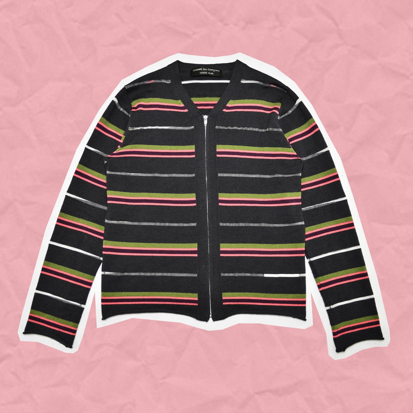 Comme Des Garçons Homme Plus 2004 Striped Transparent Panelled Slate Grey Cardigan (~M~)