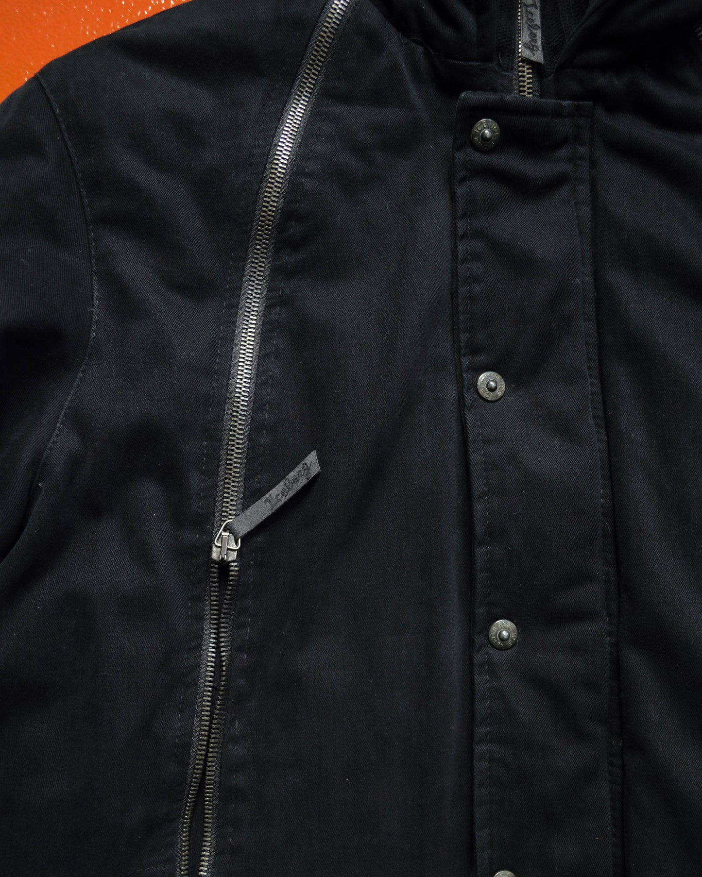 Iceberg Chunky Knit Panelled Multi Zipper Insulated Black Canvas Parka (~M~)