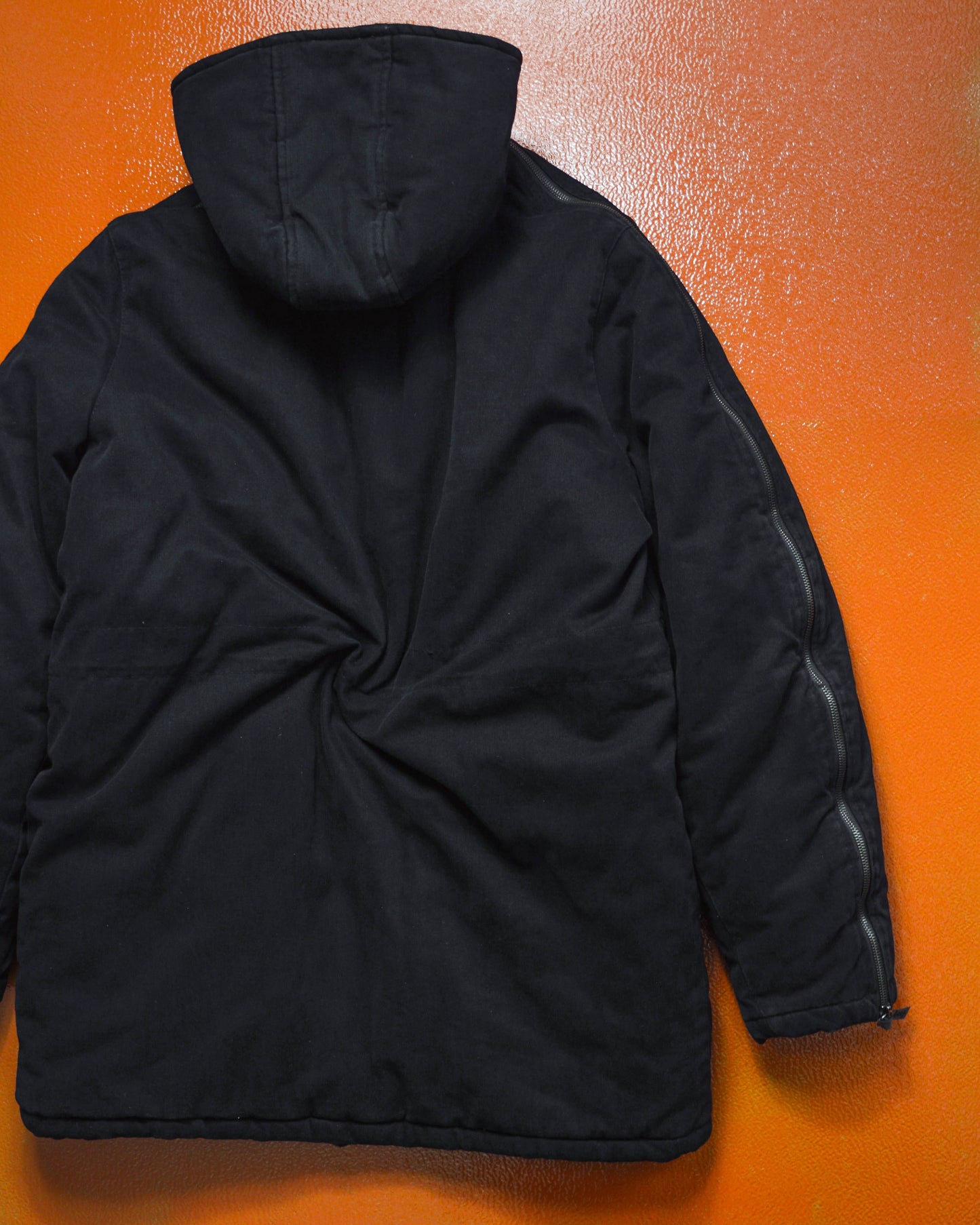 Iceberg Chunky Knit Panelled Multi Zipper Insulated Black Canvas Parka (~M~)