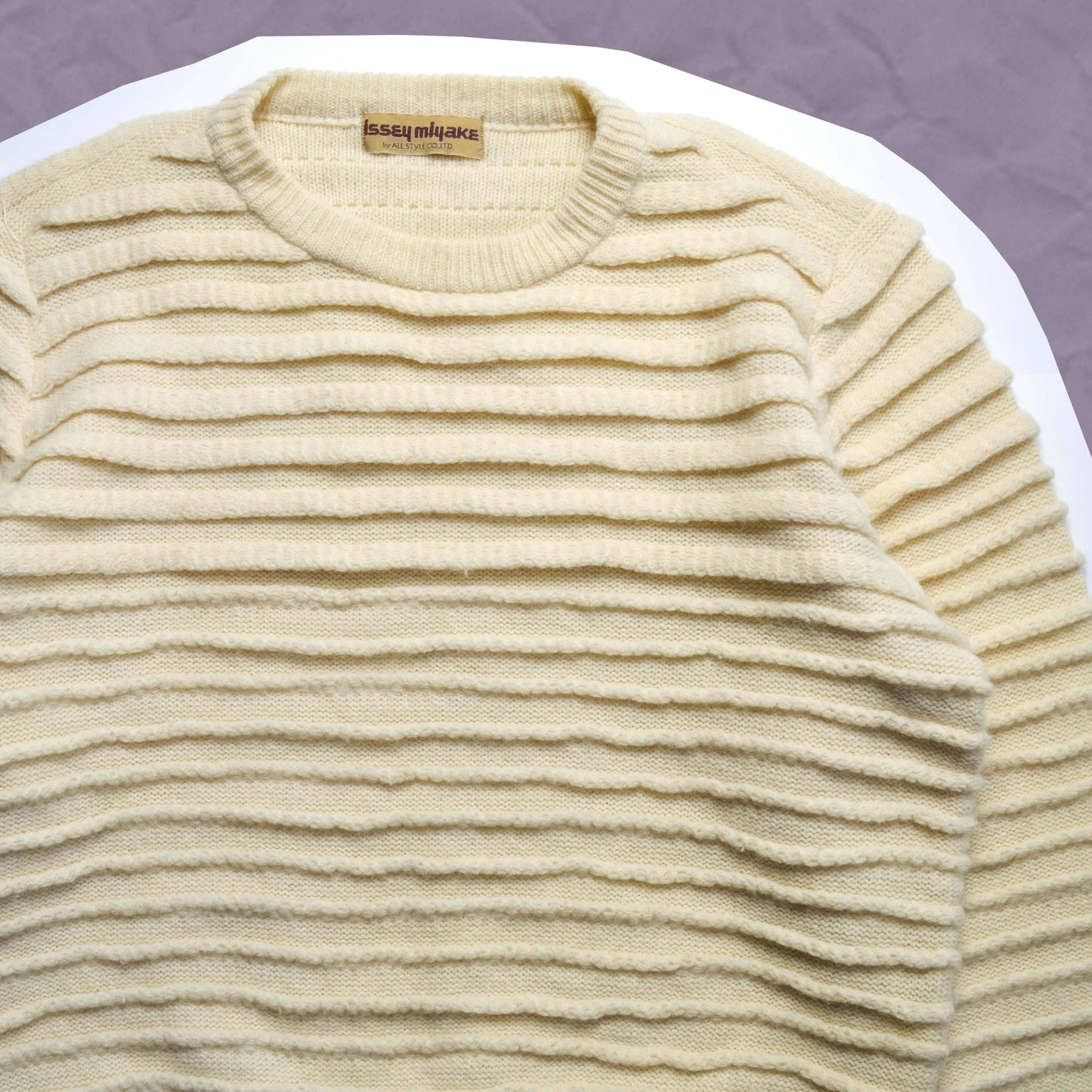Issey Miyake 80s 3-D Gradual Striped Cream Tonal Knit Jumper (~S~)