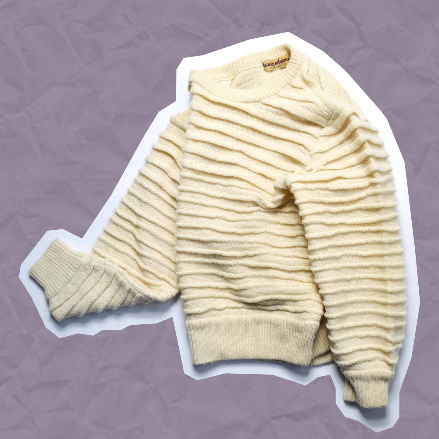 Issey Miyake 80s 3-D Gradual Striped Cream Tonal Knit Jumper (~S~)