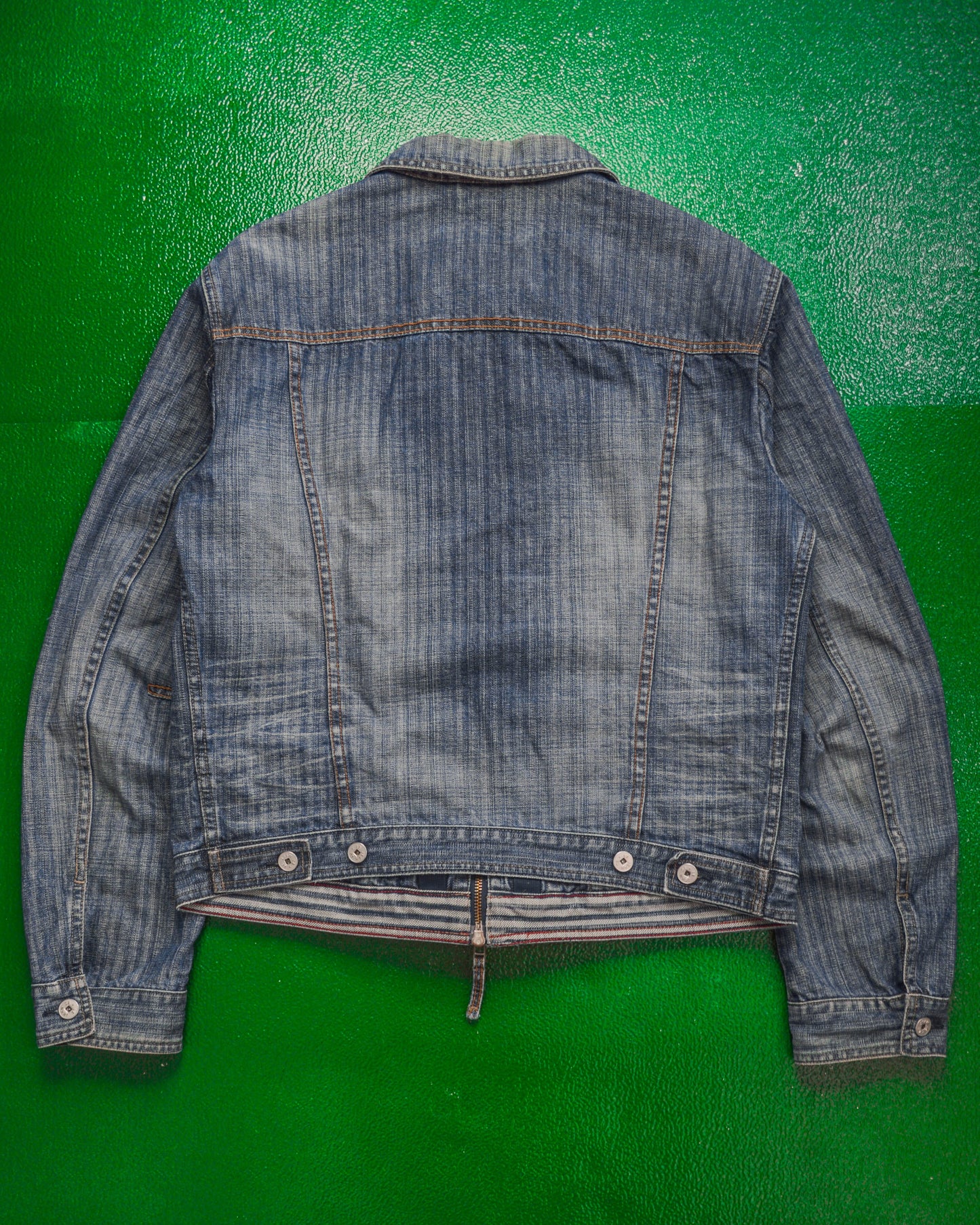 Marithe Francois Girbaud Butterfly Striped Denim Jacket (~M~)