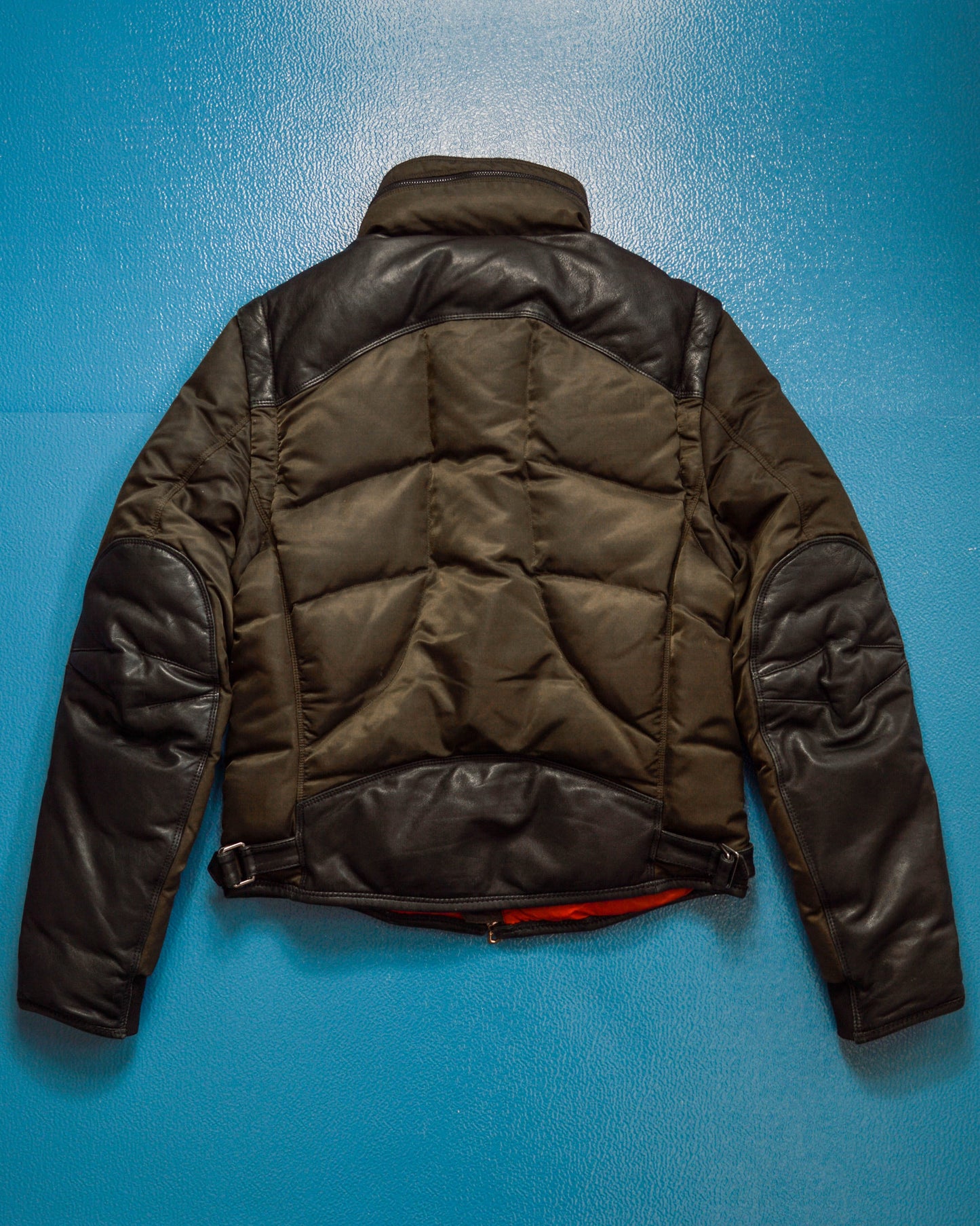 Marithe Francois Girbaud Tactical Concealed Compartment Leather Trim Biker Style Technical Convertible Down Jacket (S~M)