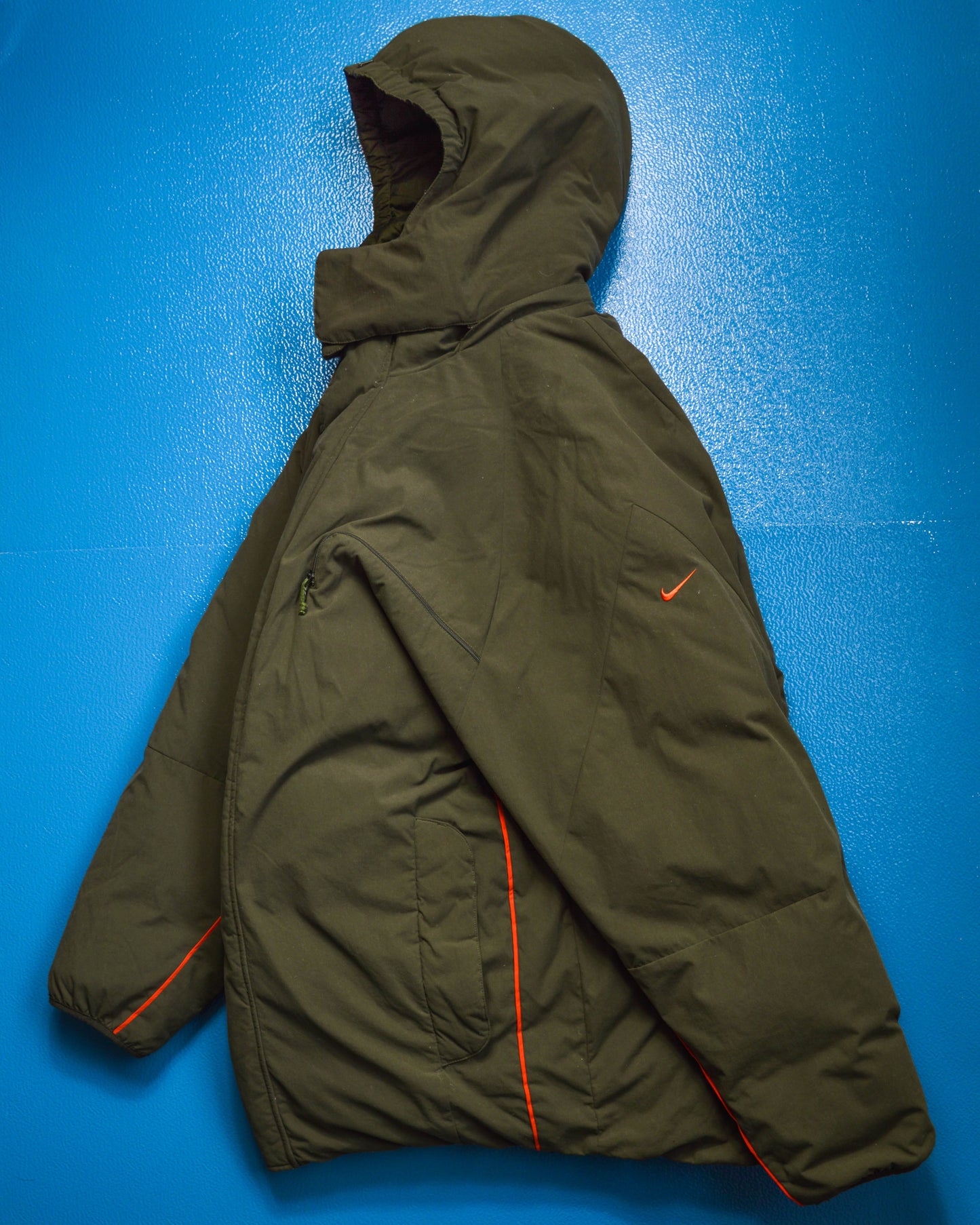 Nike Olive Military Style Minimal Down Split Hood Parka Jacket (XL)