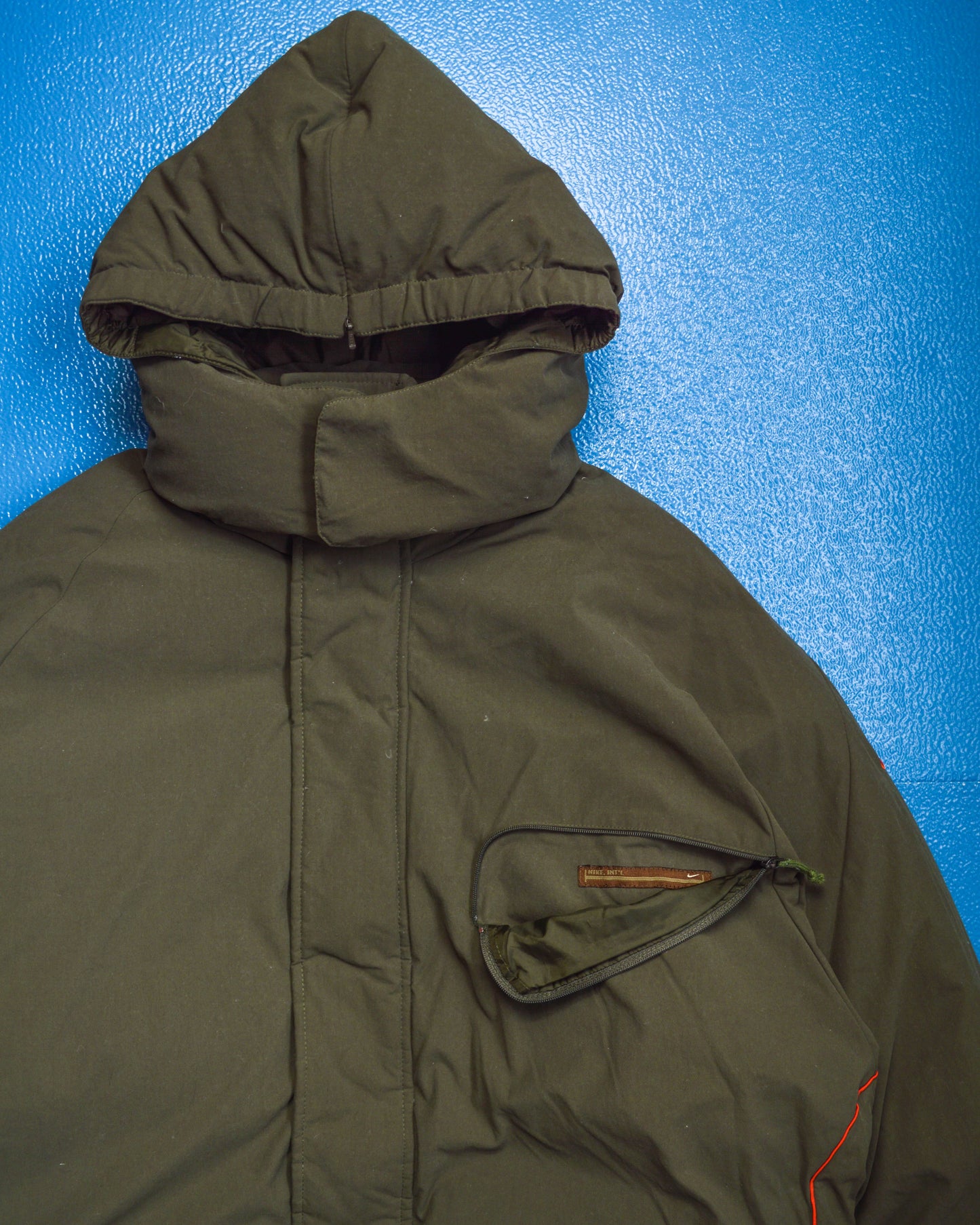 Nike Olive Military Style Minimal Down Split Hood Parka Jacket (XL)
