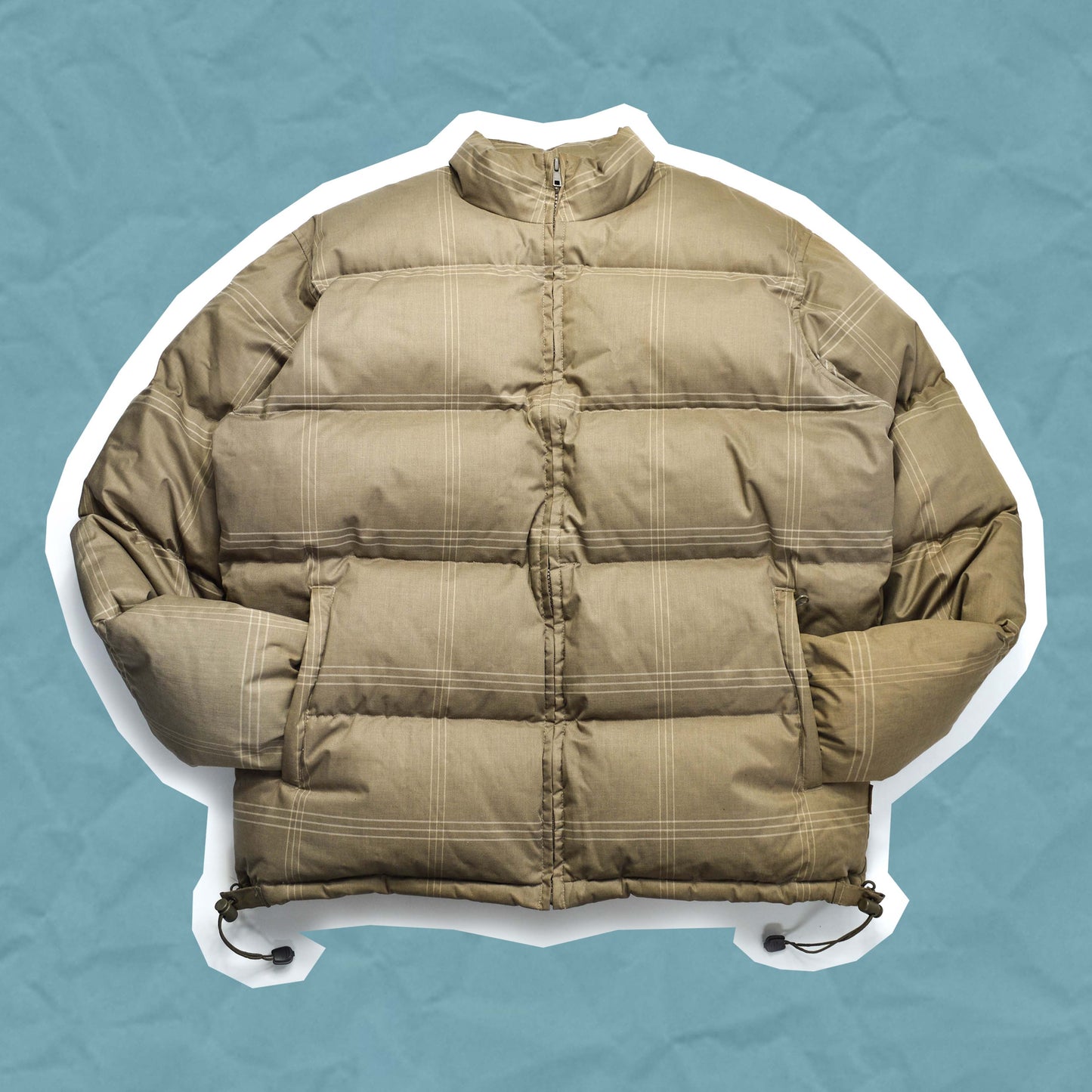 Stussy Beige Micro Plaid Puffer Jacket (M)