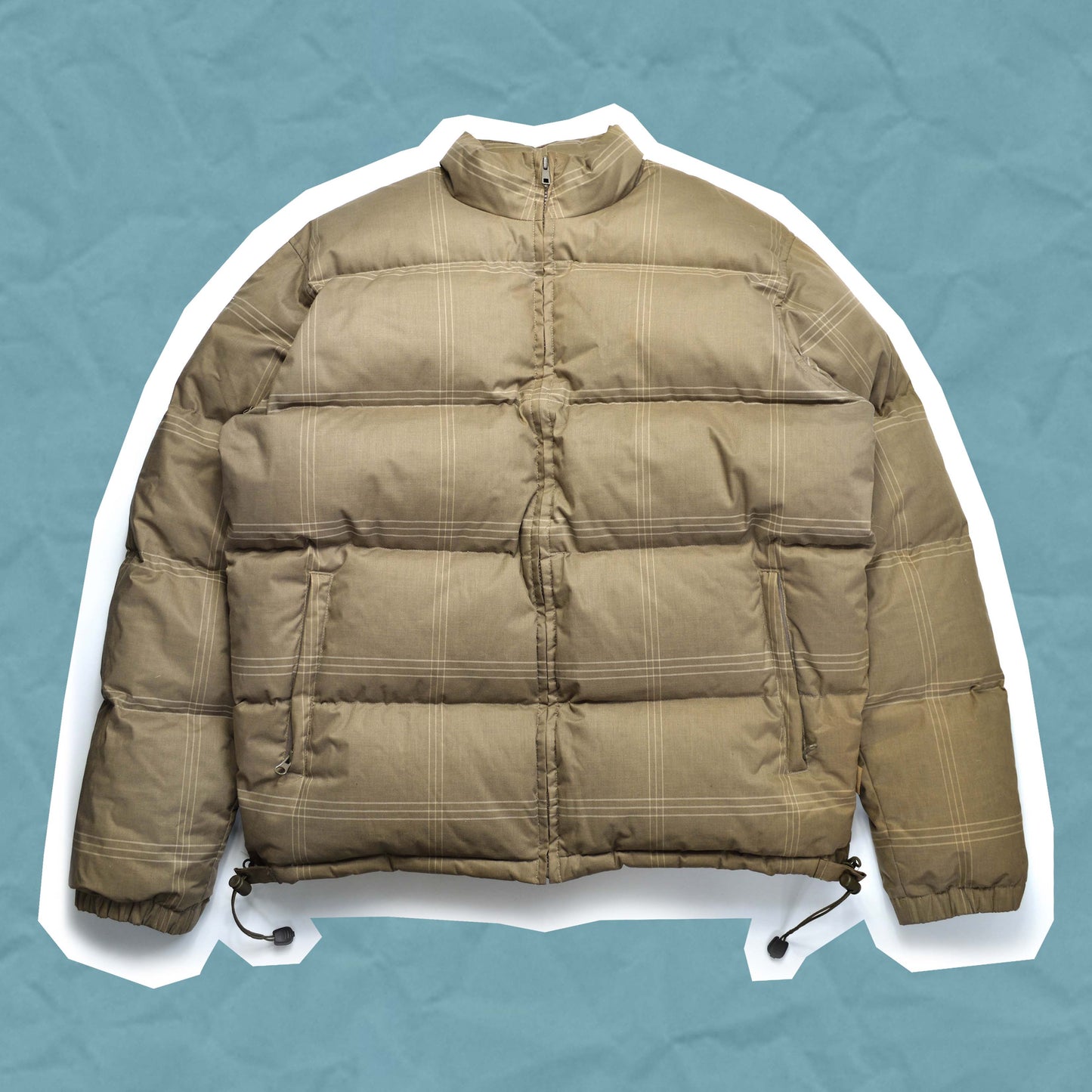 Stussy Beige Micro Plaid Puffer Jacket (M)