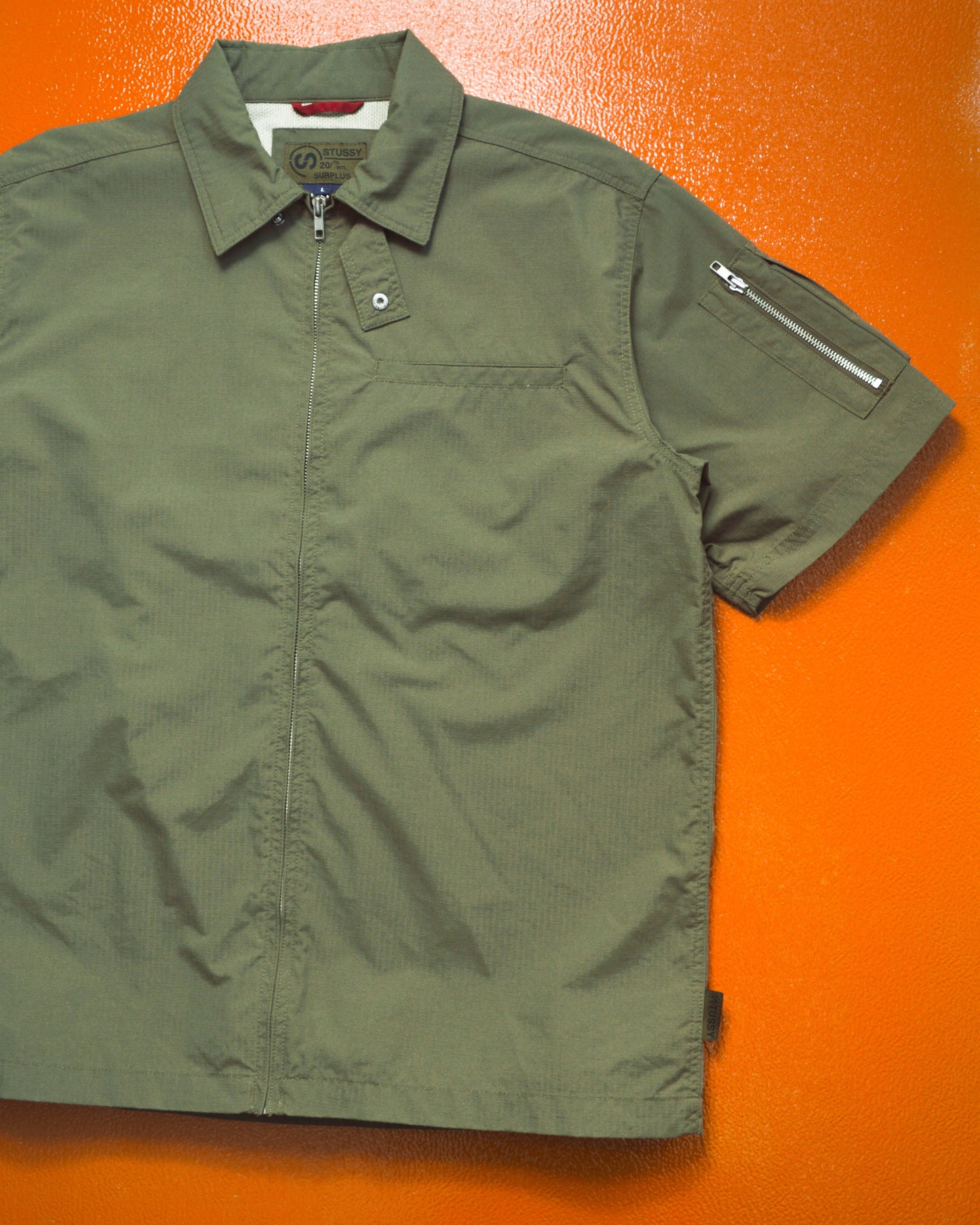Stussy Olive Surplus Ripstop Zip Up Shirt (L)