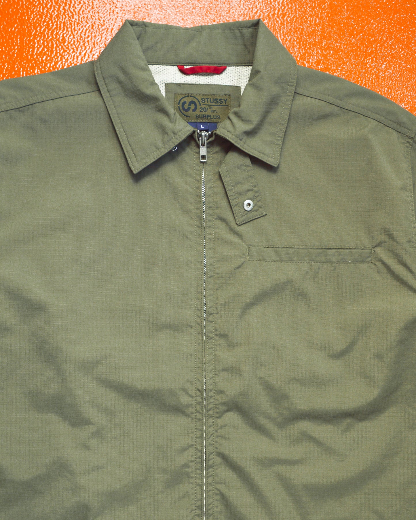 Stussy Olive Surplus Ripstop Zip Up Shirt (L)