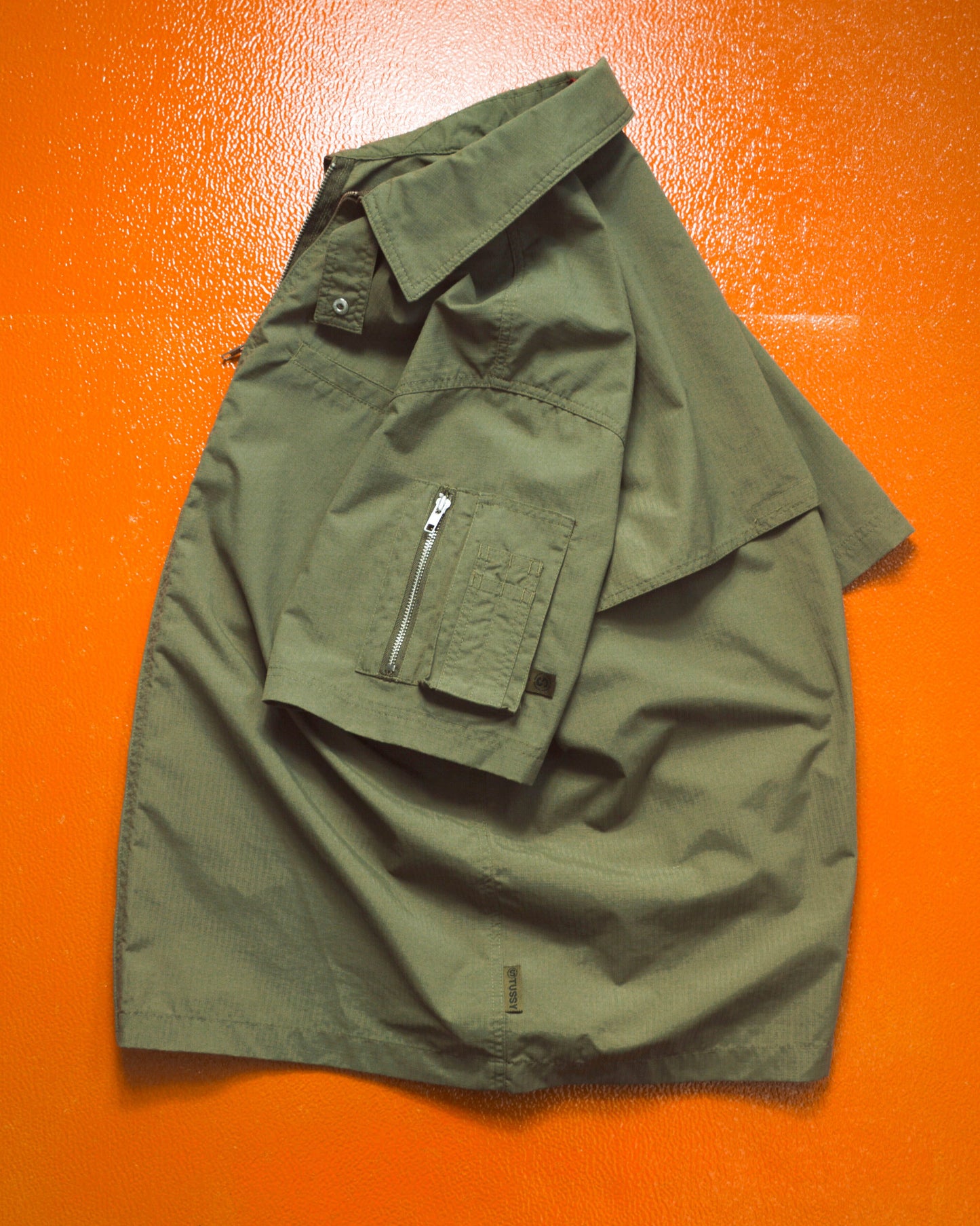 Stussy Olive Surplus Ripstop Zip Up Shirt (L)