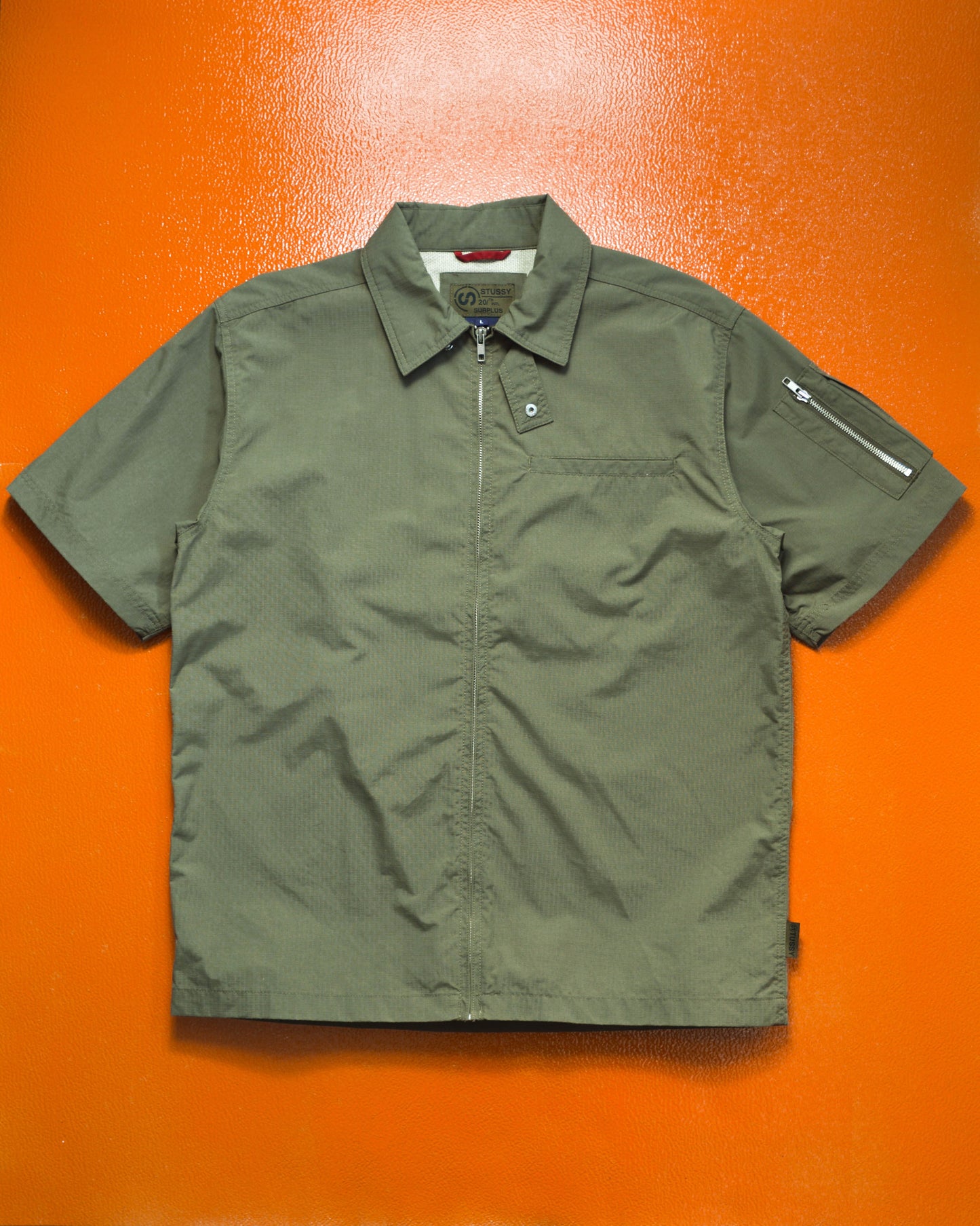 Stussy Olive Surplus Ripstop Zip Up Shirt (L)