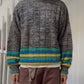 80s Abstract Noisy Grey / Striped Knit Jumper (M~L)