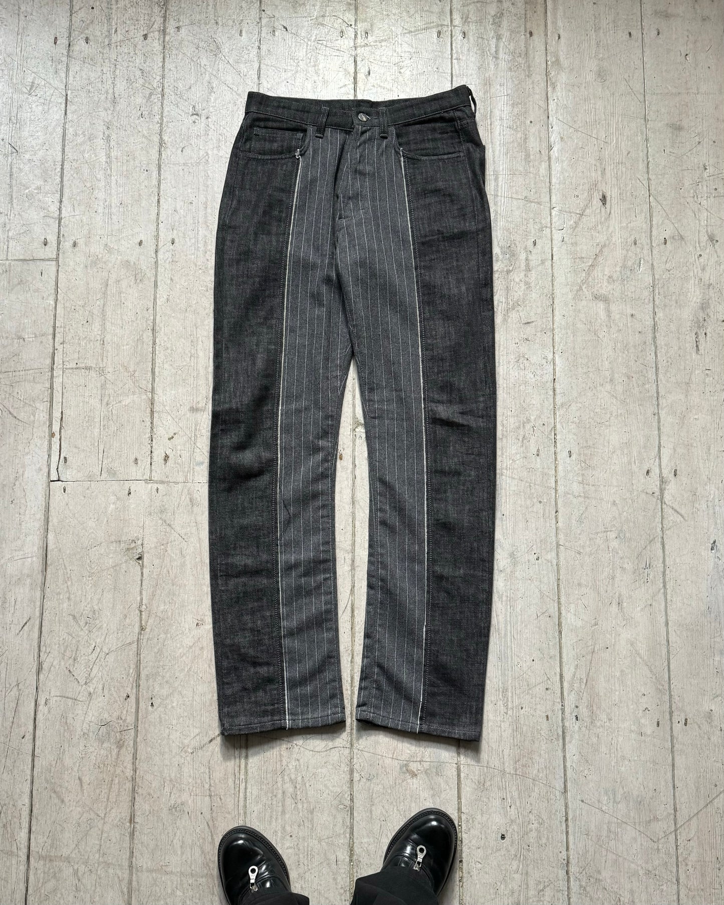 Early 2000s Grey Hybrid Striped / Denim Panelled Pants  (~30~)