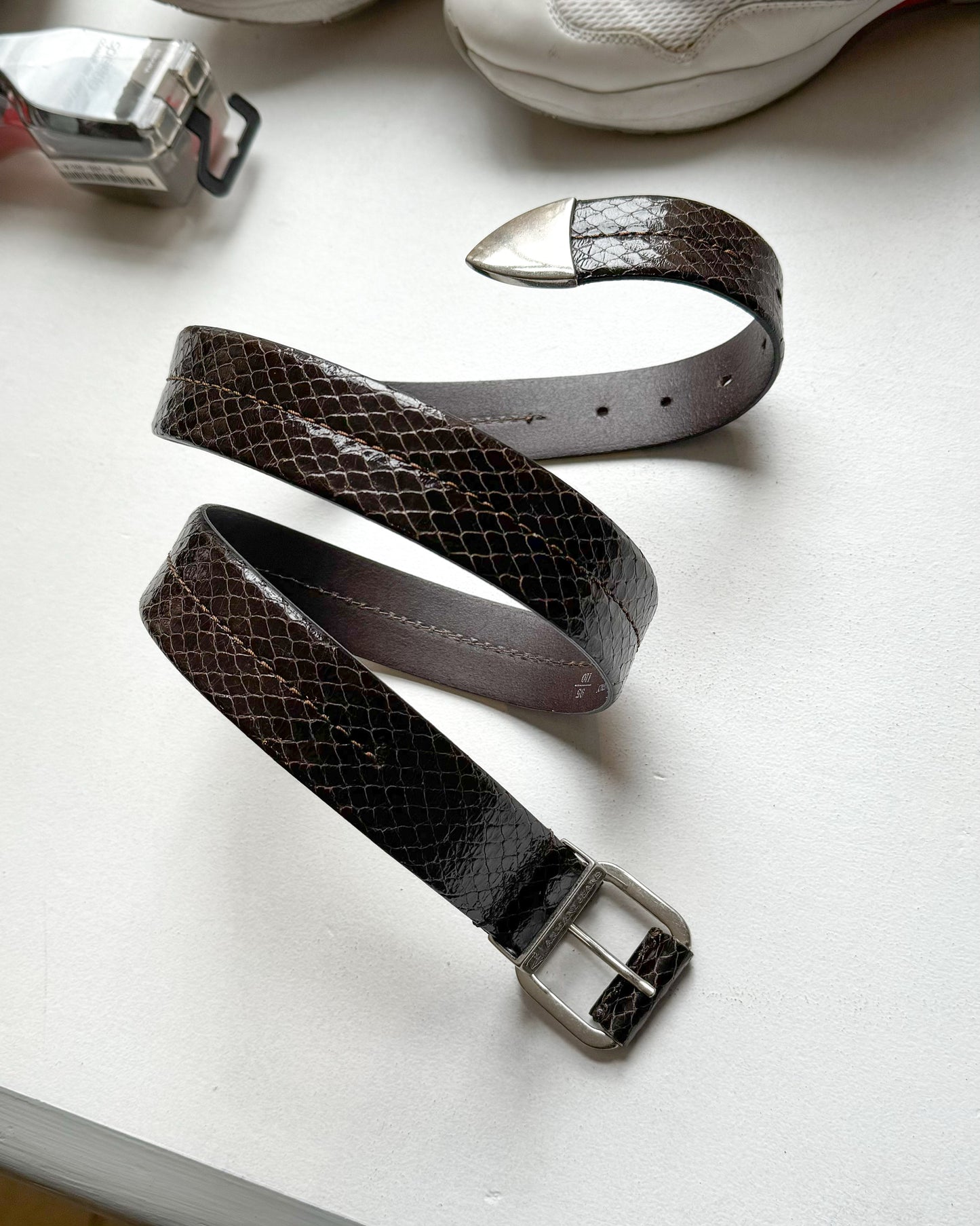 Deep Brown Crocodile Skin Style Leather Patent  Belt (33~36)