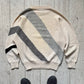 80s Cream Grey Diagonal Asymmetrical Stripe Knit Jumper  (~XL~)