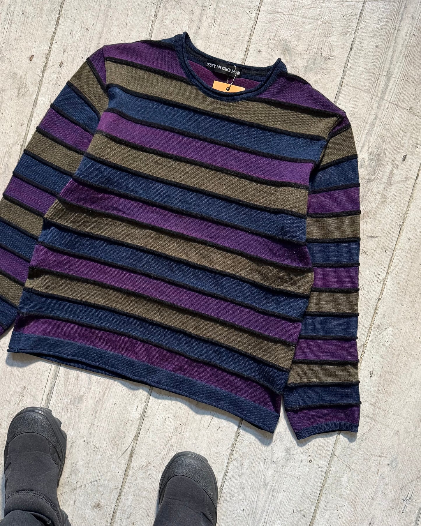 Autumn 2014 Purple Navy Olive 3- D Stripe  Knit Sweater / Jumper (~S~)