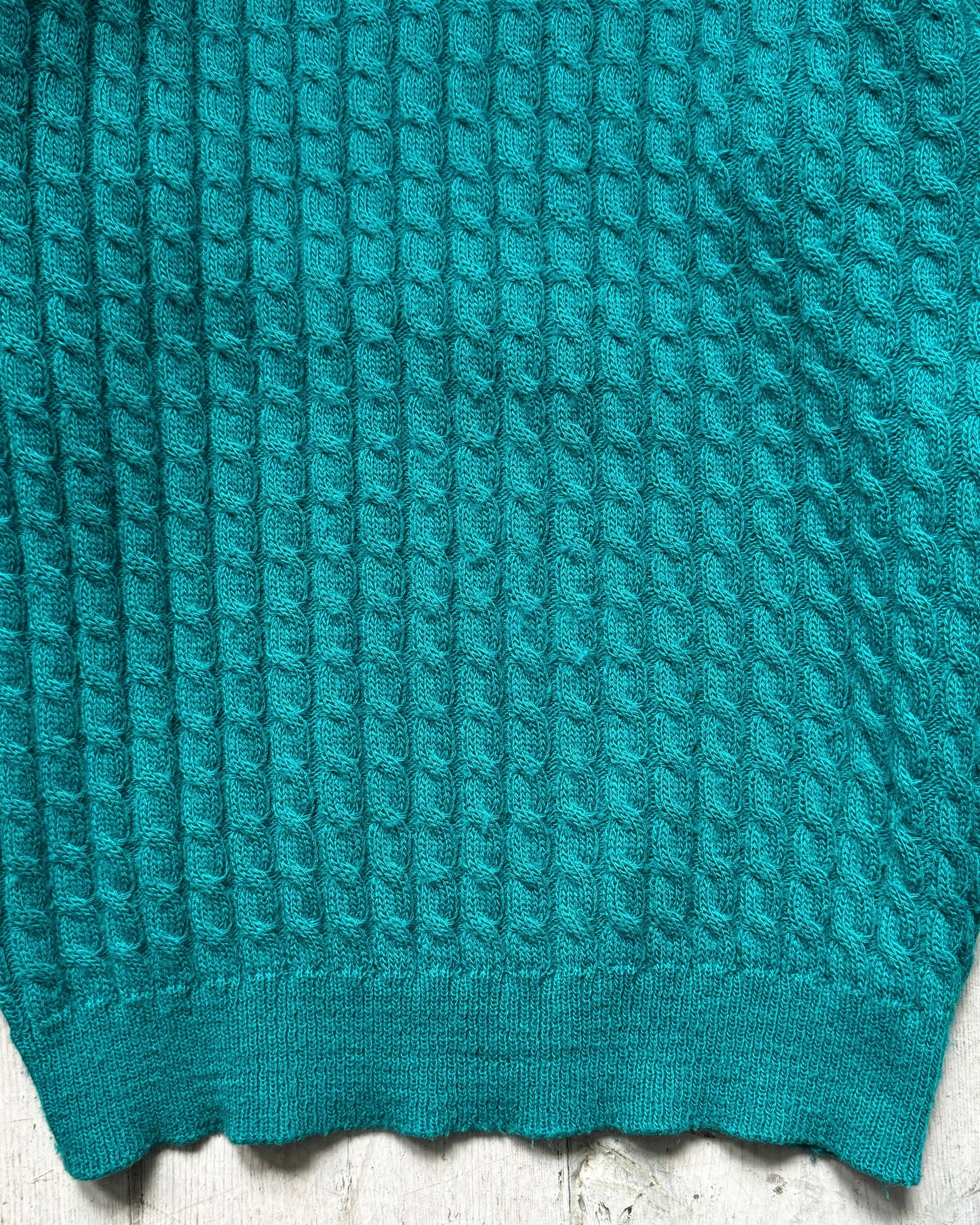 80s Vivid Teal Cable Knit Front Jumper  (~M~)