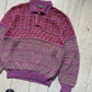 SS 1989 Purple / Red 3D Striped Pattern Knit LS Polo Jumper (~L~)