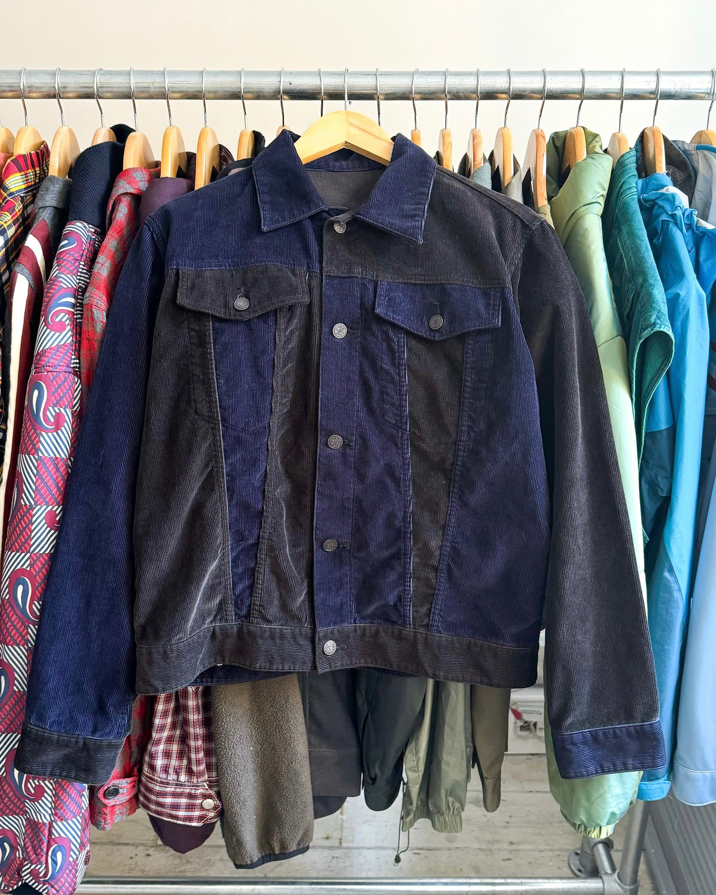 Corduroy Asymmetrical Two Tone Trucker Jacket (S-M)