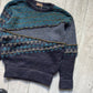 Late 70s / 80s Blue Geometric Zig Zag Pattern Panelled Jumper (~M~)