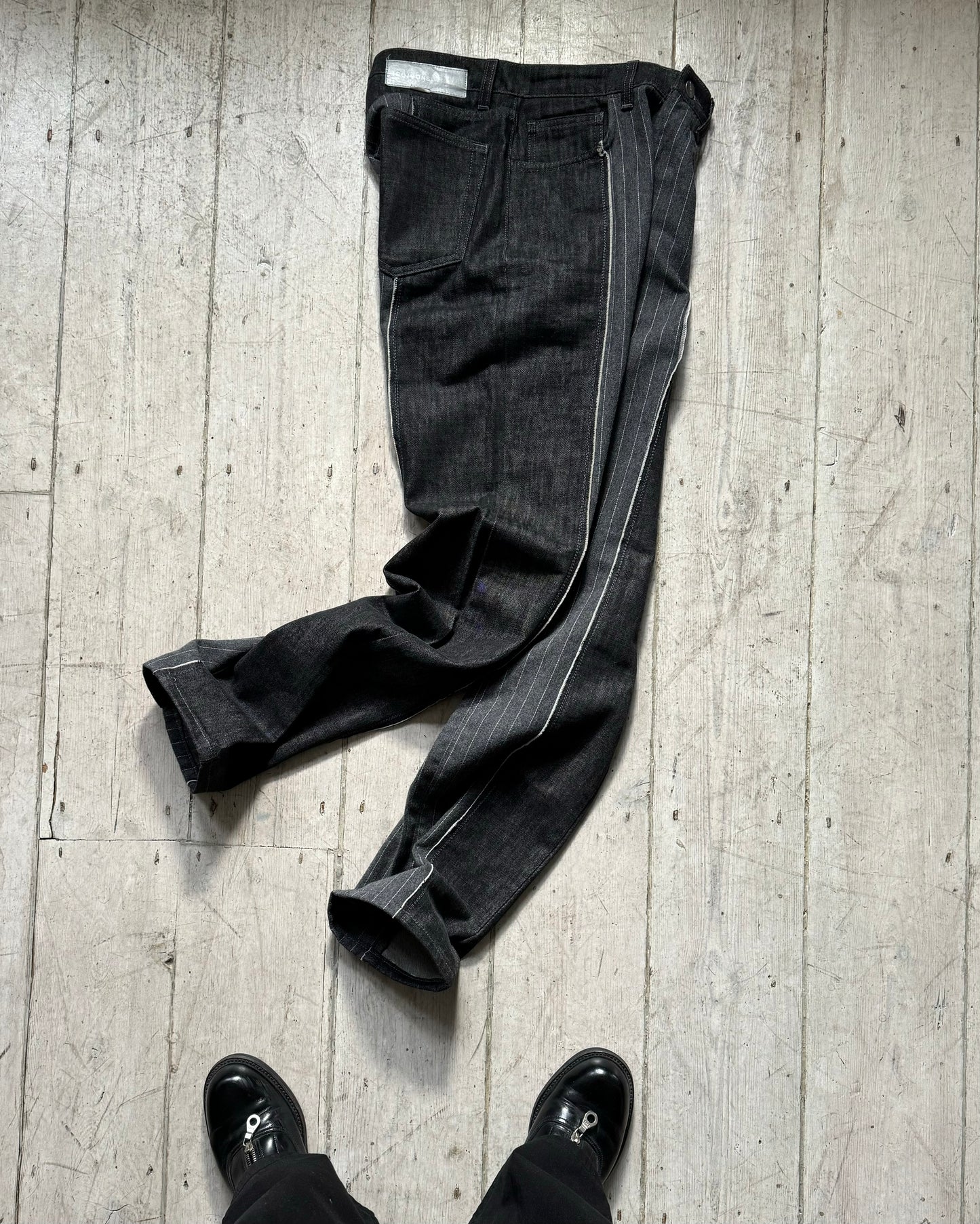 Early 2000s Grey Hybrid Striped / Denim Panelled Pants  (~30~)