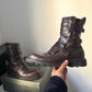 Early 2000s Brown Leather Moto Strap Vibram Boots (EU40 / UK7-7.5)