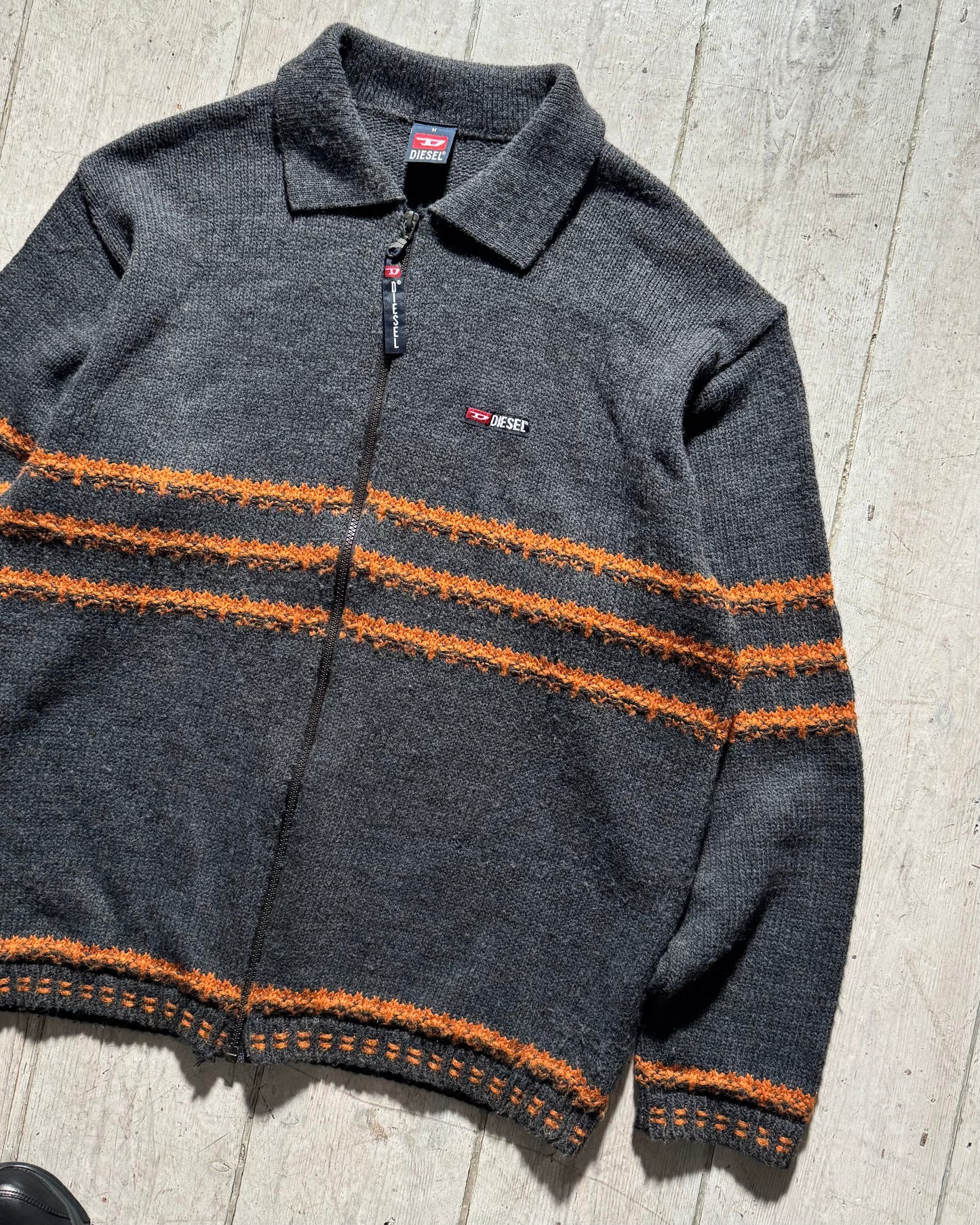 Early 2000s Grey Orange Striped  Zip Up Knit (~L~)