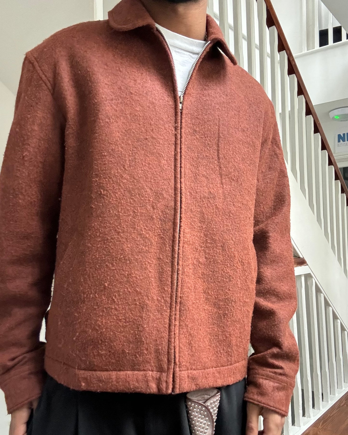 90s Washed Red Textured Work Jacket (M)