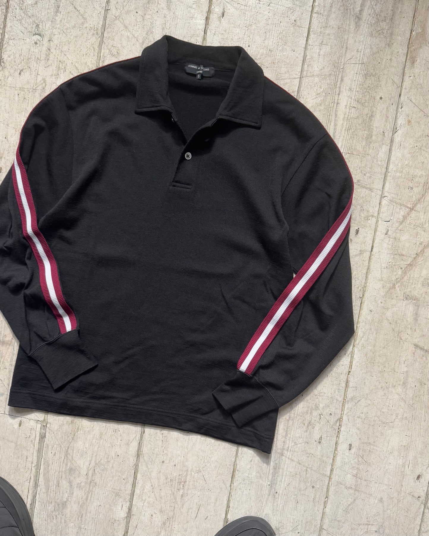 2005 Red Side Stripe Black Longsleeve Polo Top(S)