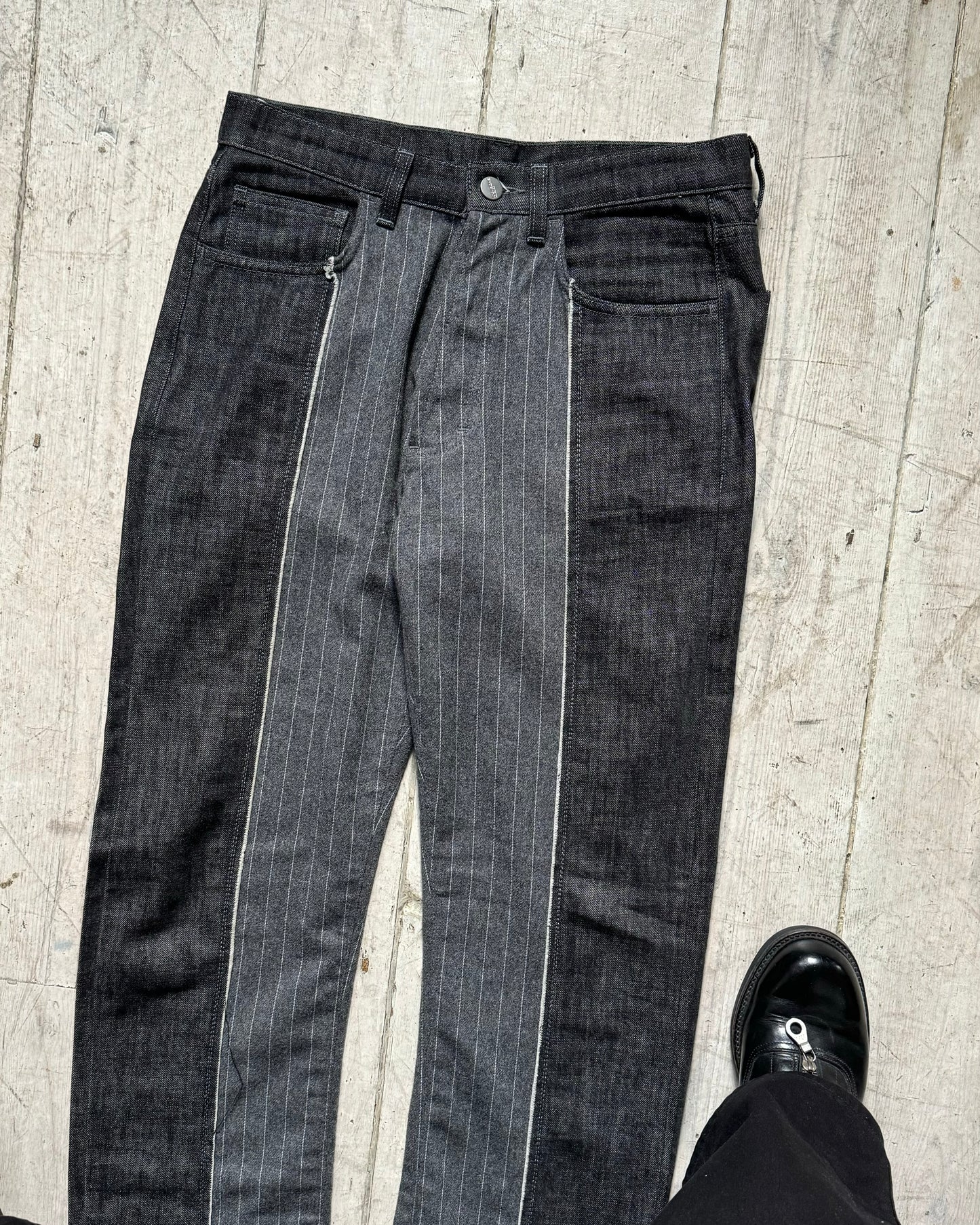 Early 2000s Grey Hybrid Striped / Denim Panelled Pants  (~30~)