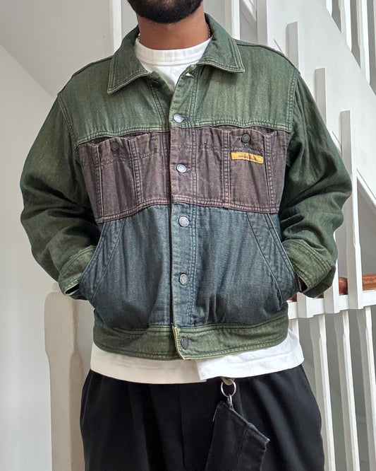 Green Brown Blue Panelled Trucker Jacket (~M~)