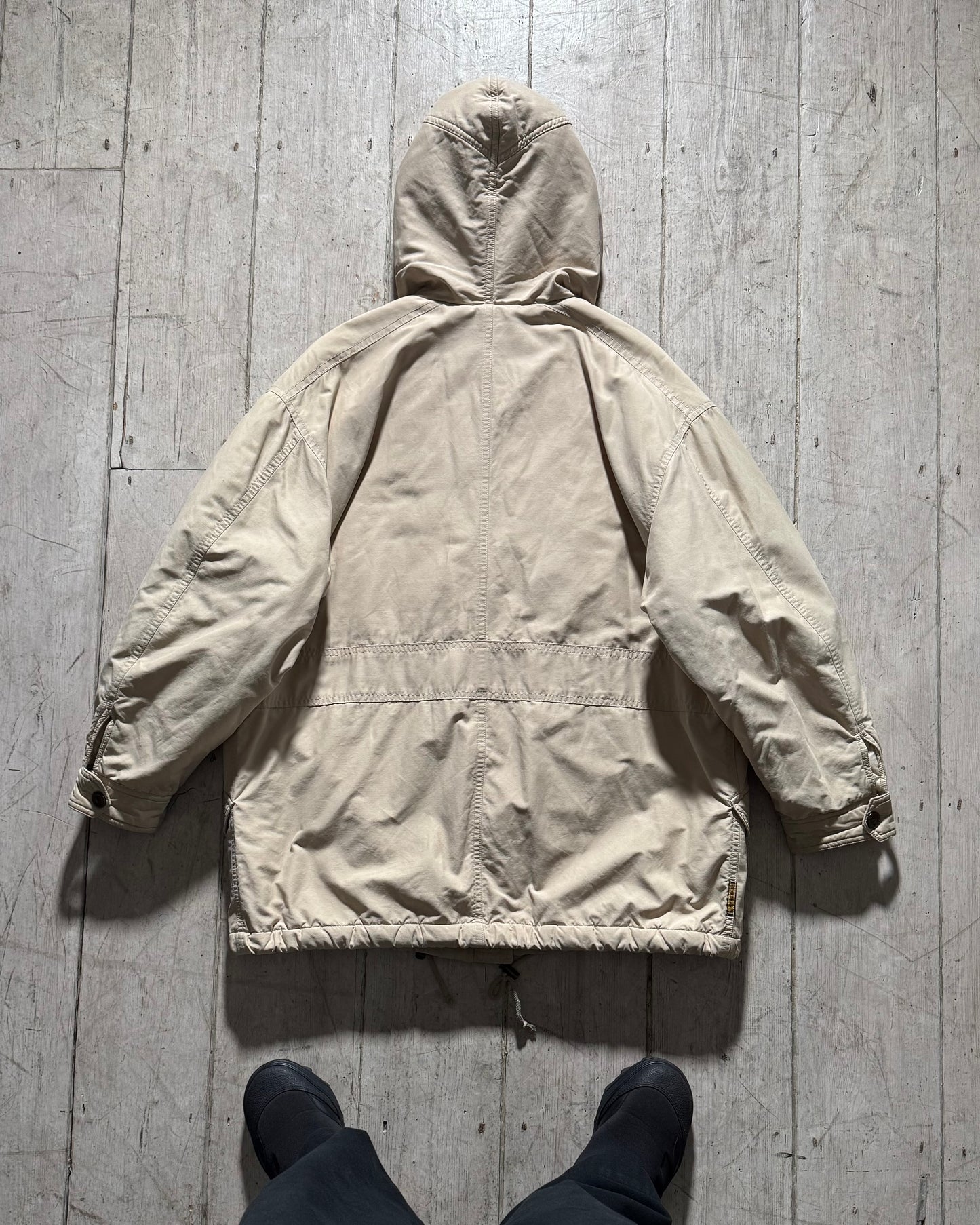90s Beige Asymmetrical Quilted Beige Parka Jacket (~M~)