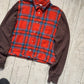 90s Red Plaid Contrast Body Wool Over Shirt  (S~M)