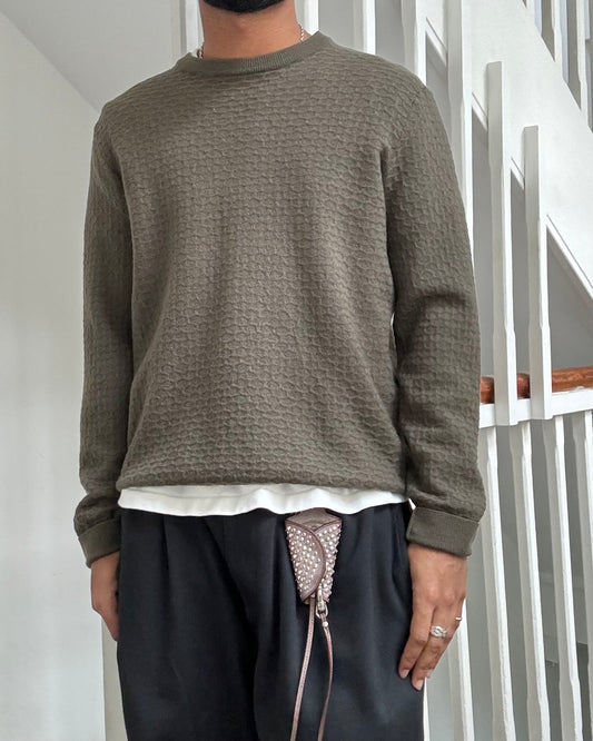 Organic Textured Olive Brown Knit Jumper  (~M~)