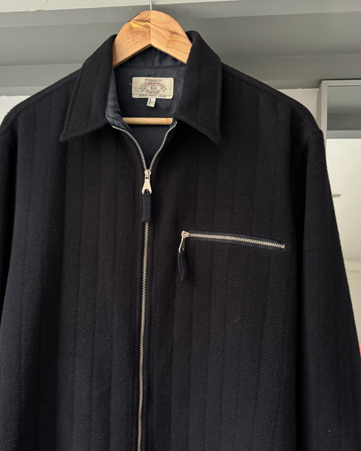 Early 2000s Tonal Textured Striped  Lined Zip Up Navy Overshirt Shirt  (~L~)