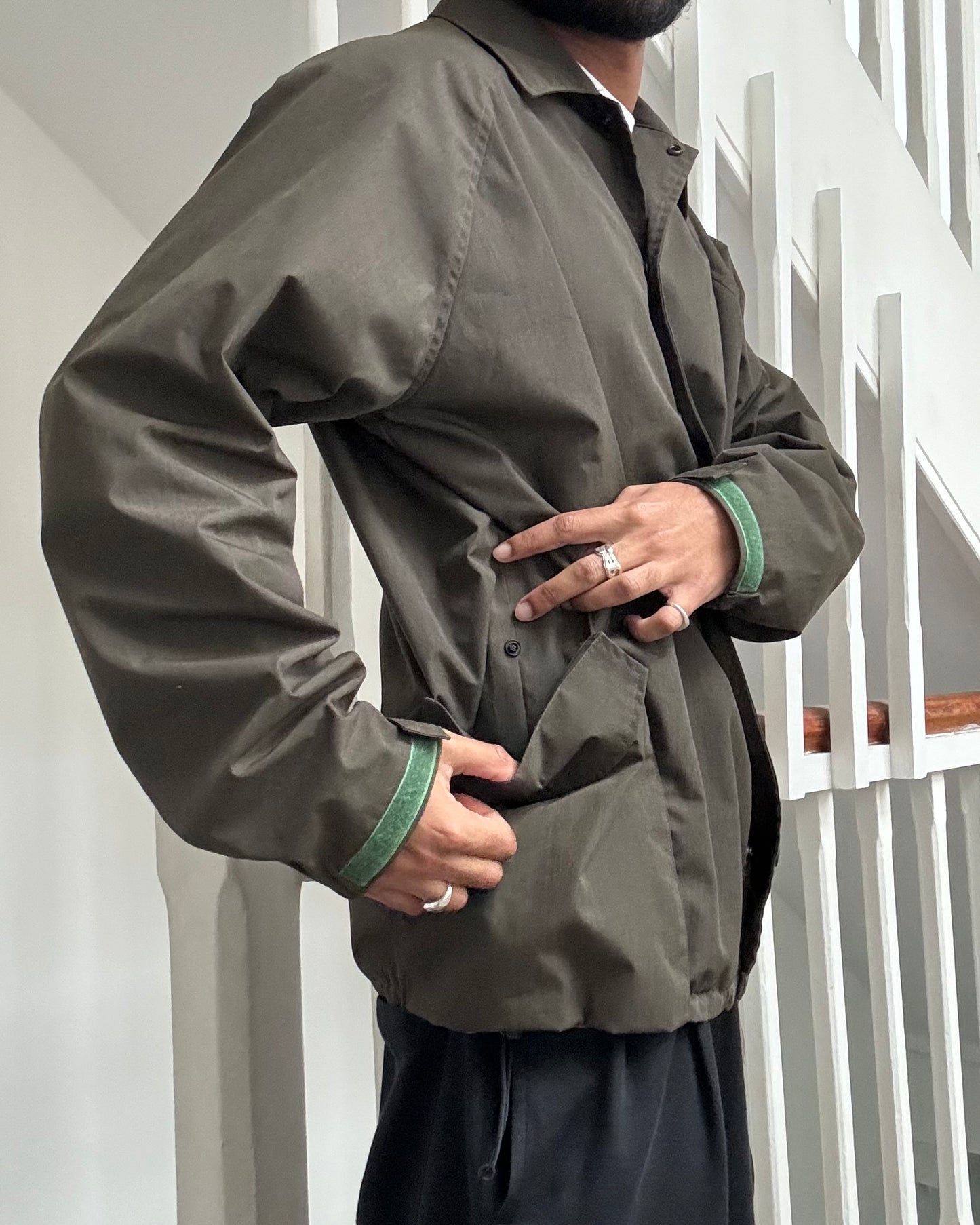 Early 2000s Olive Green Cargo Multi Pocket Coach Jacket (~L~)