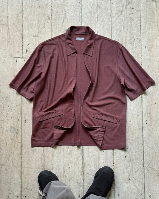 90s Mesh Burgundy Zip Up Shirt  (~M~)