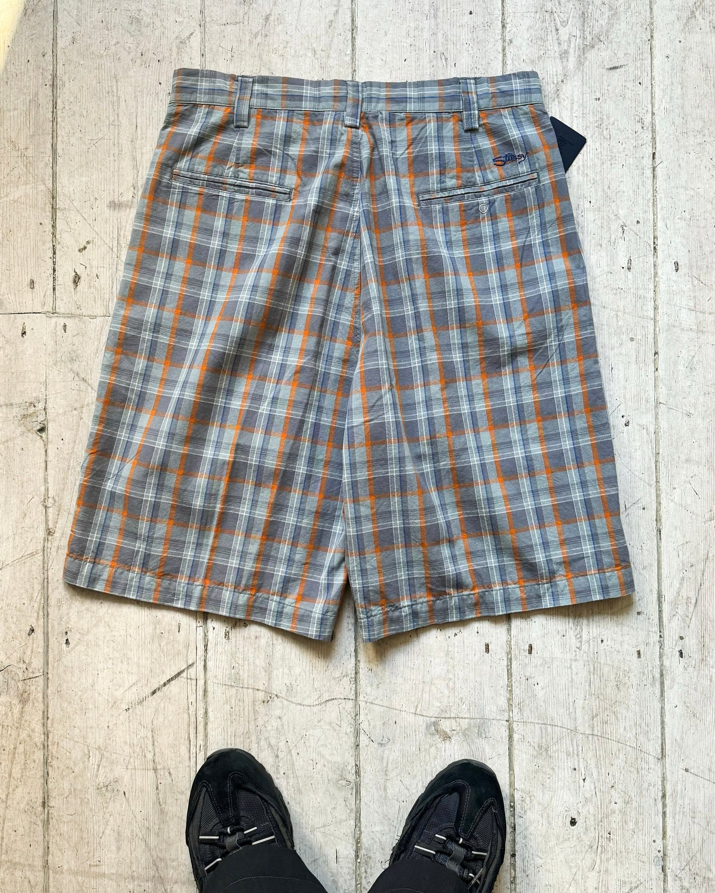 Grey Orange Blue Plaid Shorts (32)