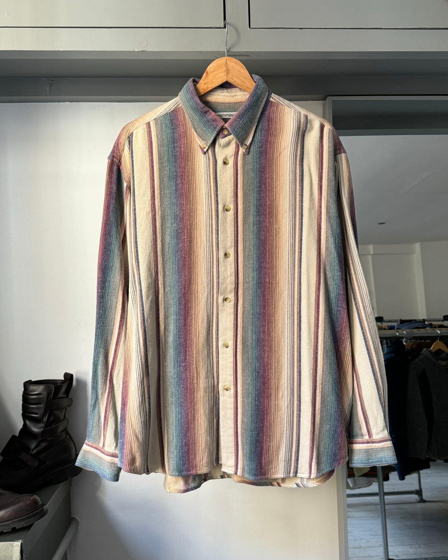 90s Multitone Striped Longsleeve Woven Shirt  (~XL~)