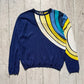 90s Blue Asymmetrical Ripple Pattern Knit Jumper (~M~)