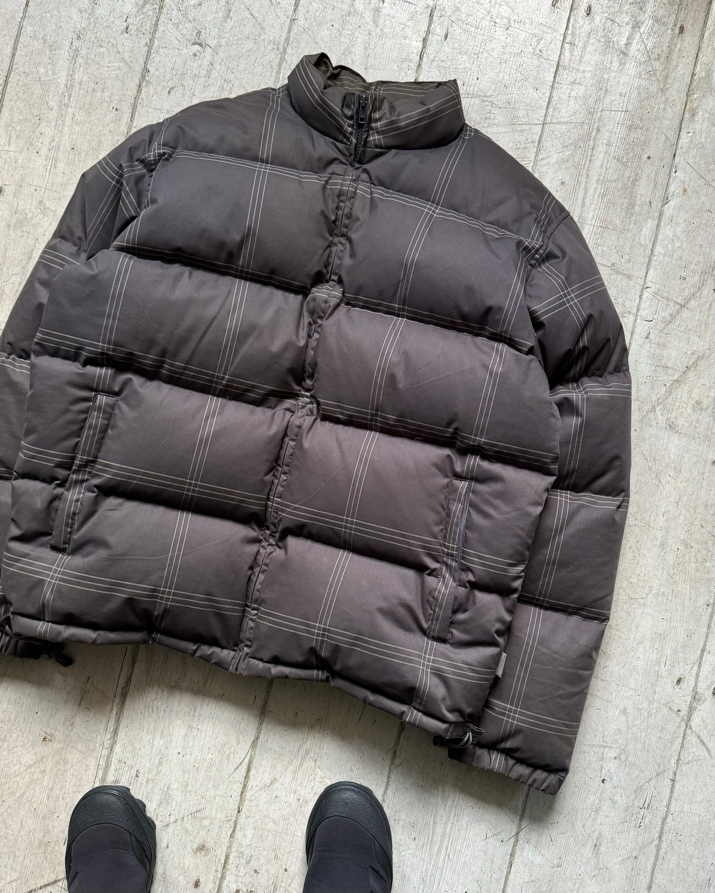 Grey Brown / Mocha Micro Plaid Puffer Jacket (M & L)