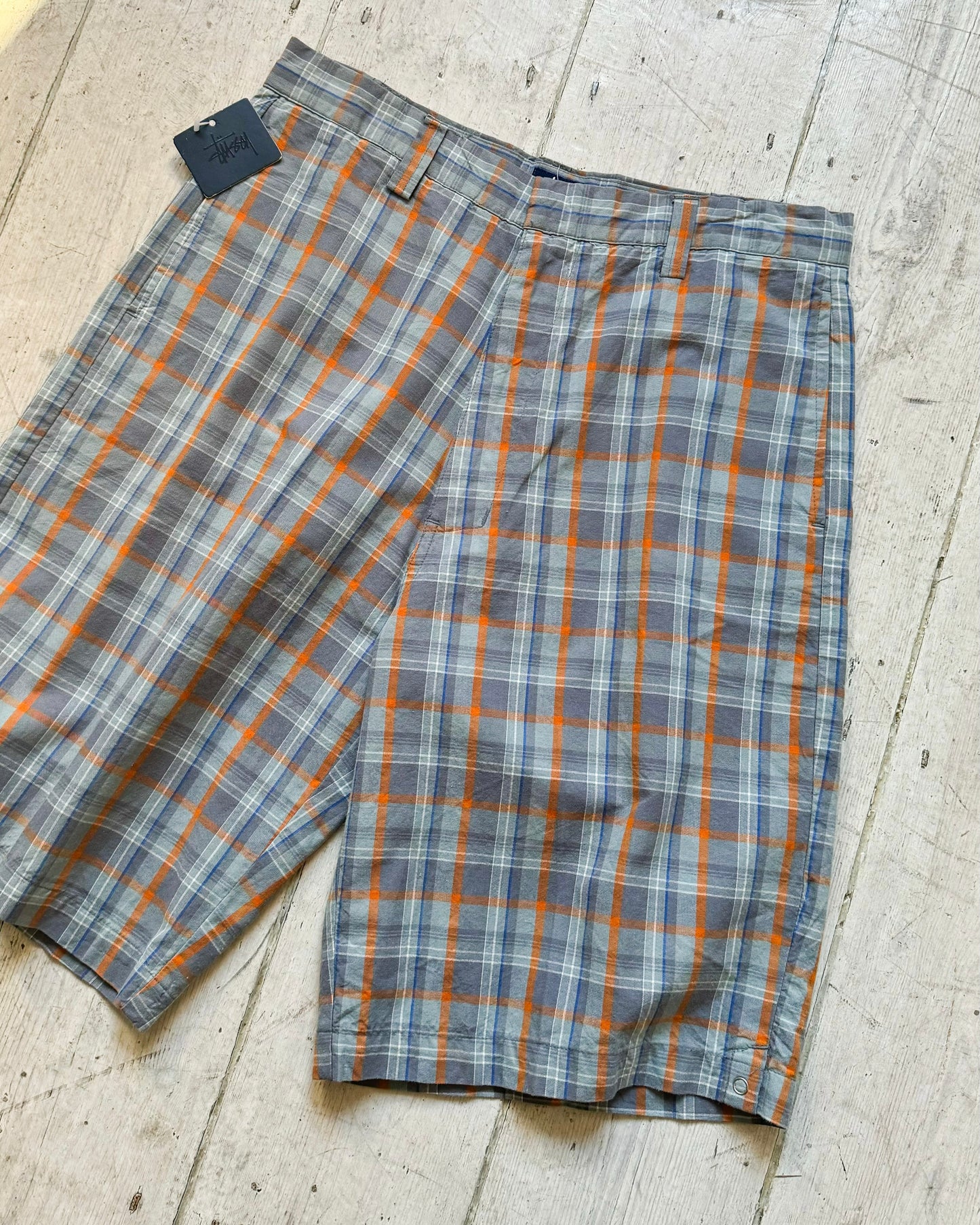 Grey Orange Blue Plaid Shorts (32)