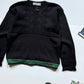 90s Black Tile Style Half Tonal 3-D Pattern Green Checkered Knit Jumper  (~M~)