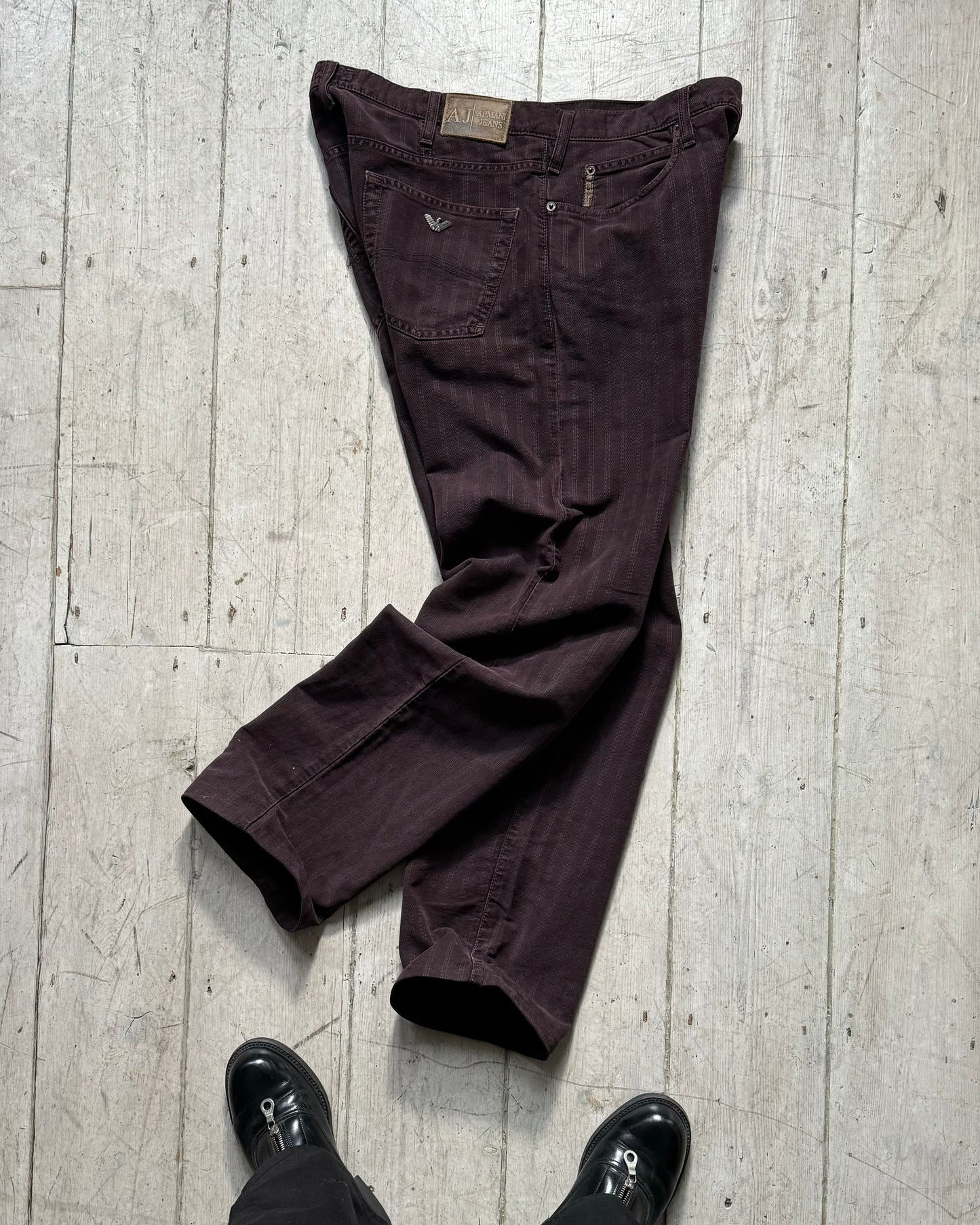 2000s Burgundy / Wine Red Tonal Jacquard Striped Pants  (34~37)