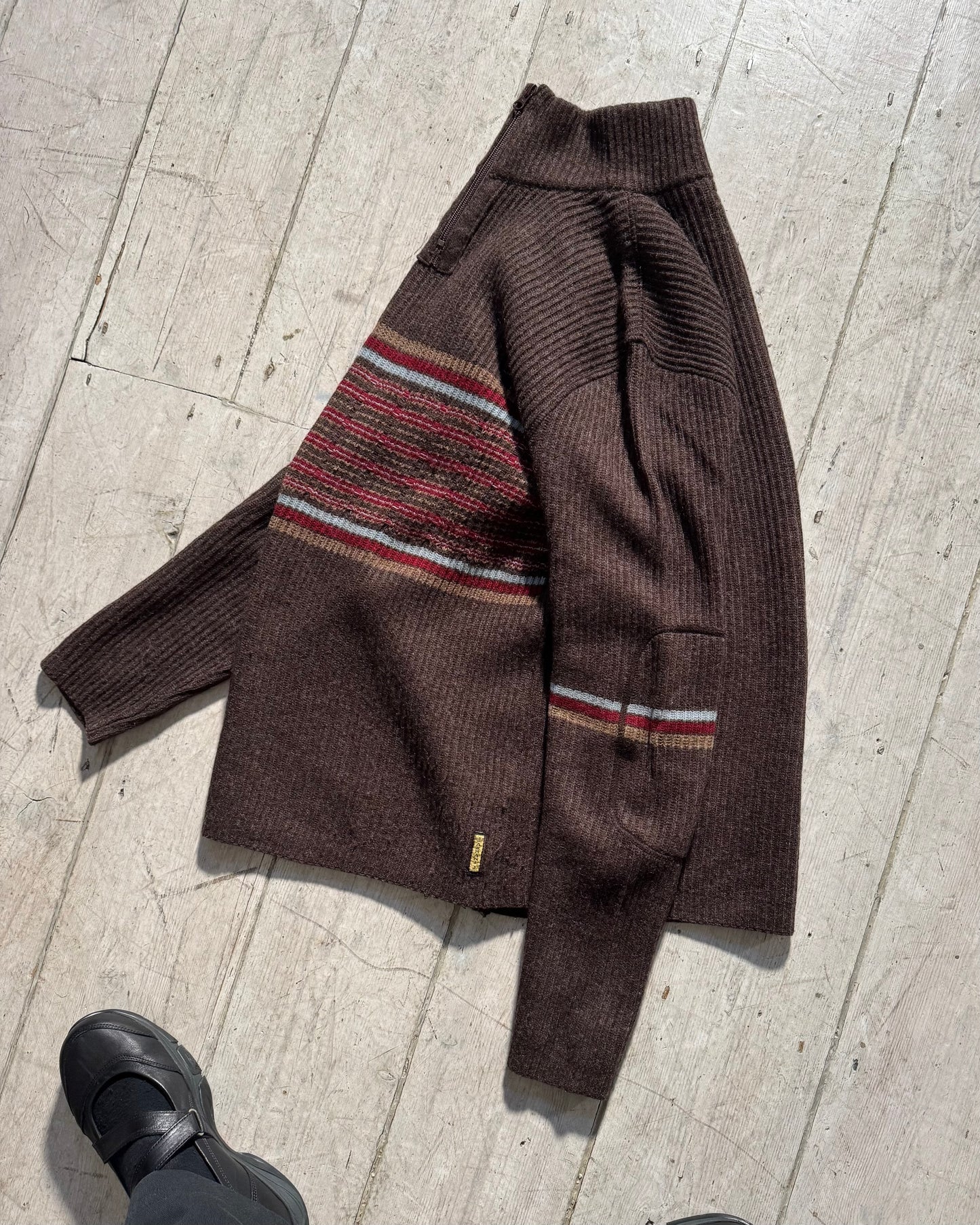 Early 2000s Brown Striped Quarter Zip Knit Jumper  (~M~)