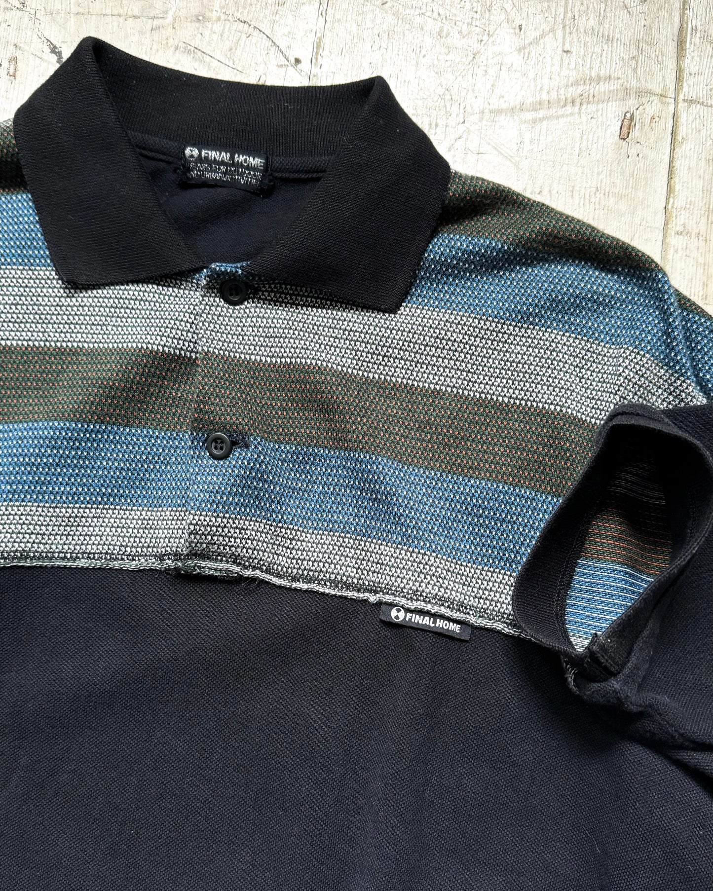 2006 Woven Panel Striped Polo Shirt / Top (S~M)