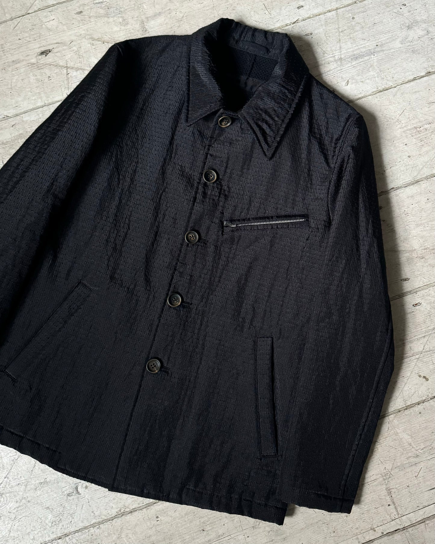 2002 Homme Textured Needle Punch Style Tonal Black Work Jacket (~M~)