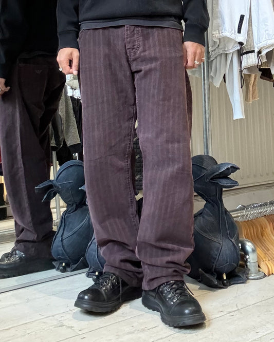 2000s Burgundy / Wine Red Tonal Jacquard Striped Pants  (34~37)