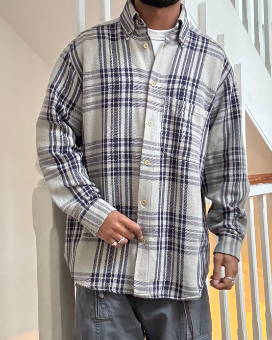 90s Woven Check Heavyweight Flannel /  Overshirt Shirt  (~L~)