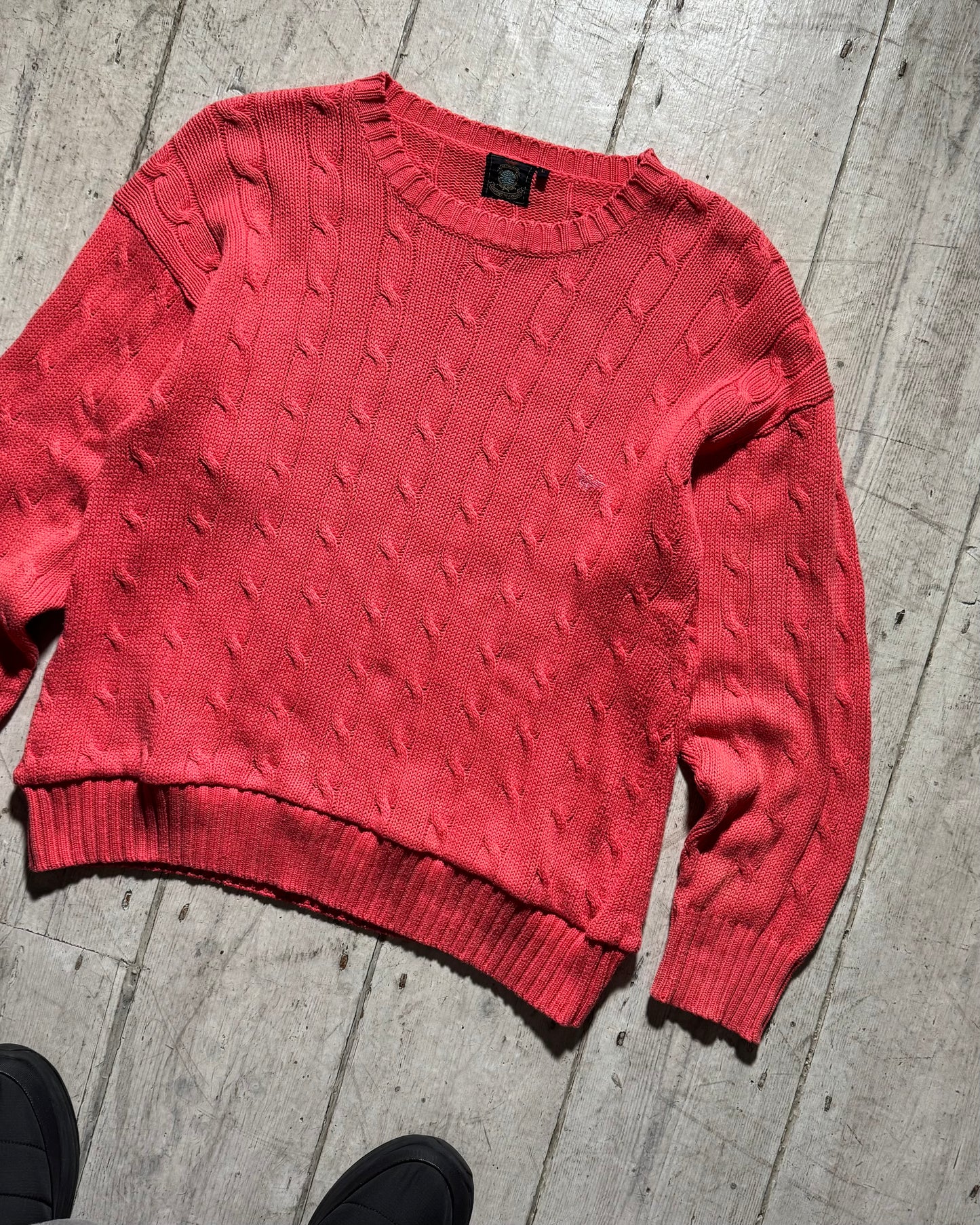 90s Bright Coral Cable Knit Jumper (~M~)